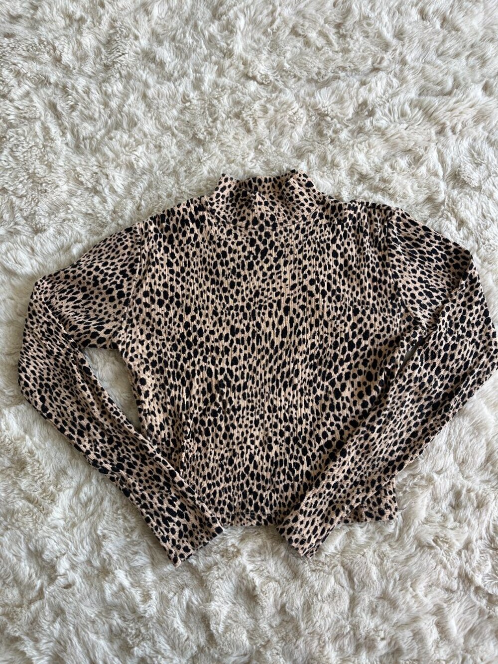 Brandy Melville Leopard Mock-Neck Long Sleeve Top